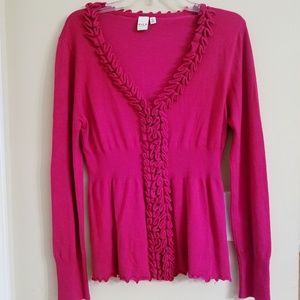 Vila Milano Magenta Ruffle V-neck Sweater-Size L